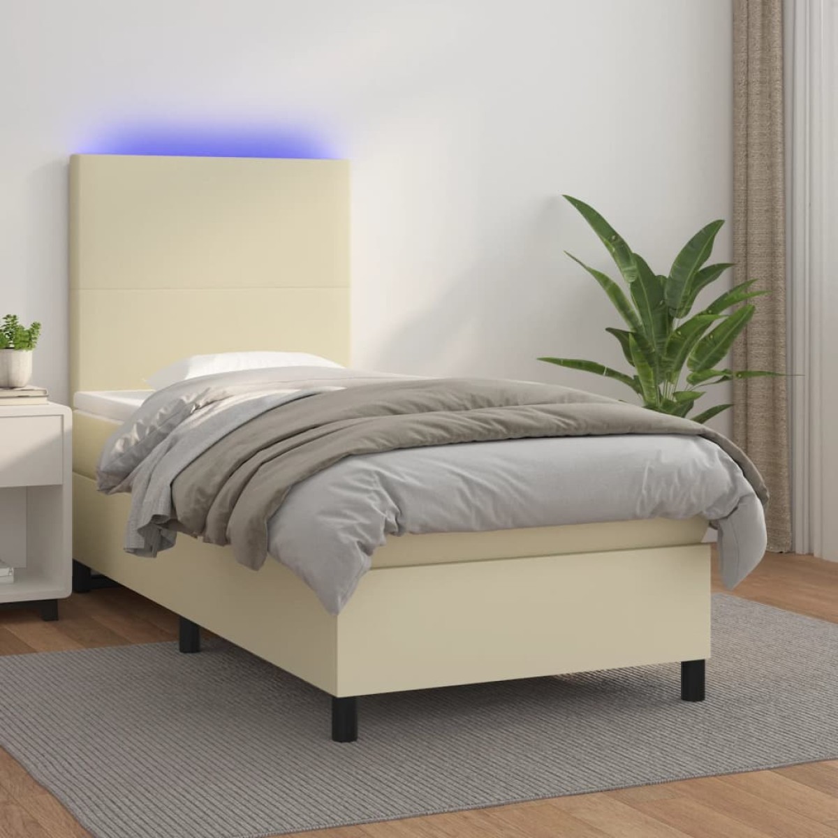 vidaXL Κρεβάτι Boxspring με Στρώμα & LED Κρεμ 80x200 εκ. Συνθ. Δέρμα