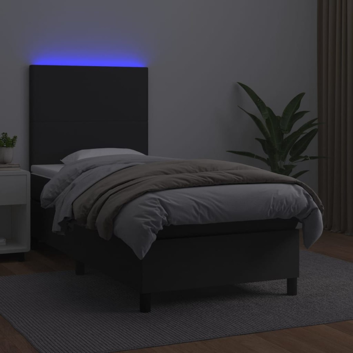 vidaXL Κρεβάτι Boxspring με Στρώμα & LED Μαύρο 90x190 εκ. Συνθ. Δέρμα