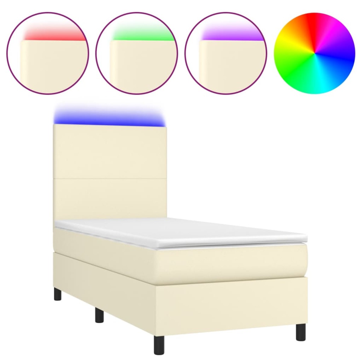 vidaXL Κρεβάτι Boxspring με Στρώμα & LED Κρεμ 90x190 εκ. Συνθ. Δέρμα