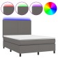 vidaXL Κρεβάτι Boxspring με Στρώμα & LED Γκρι 140x190 εκ. Συνθ. Δέρμα