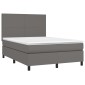 vidaXL Κρεβάτι Boxspring με Στρώμα & LED Γκρι 140x190 εκ. Συνθ. Δέρμα