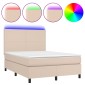 vidaXL Κρεβάτι Boxspring Στρώμα&LED Καπουτσίνο 140x190 εκ. Συνθ. Δέρμα