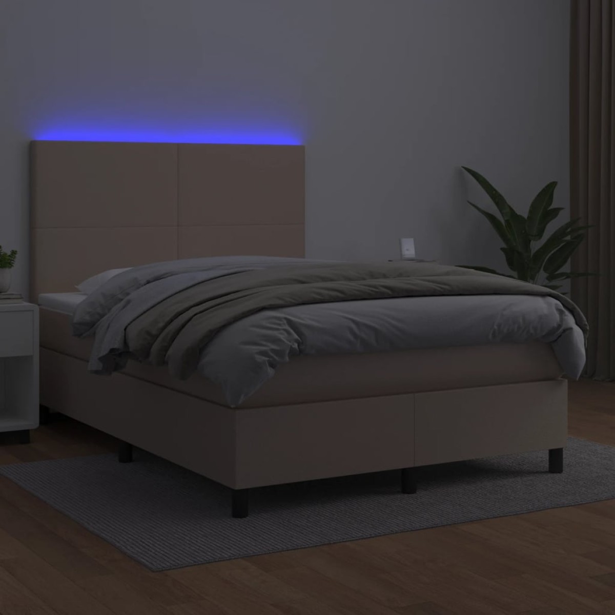 vidaXL Κρεβάτι Boxspring Στρώμα&LED Καπουτσίνο 140x190 εκ. Συνθ. Δέρμα
