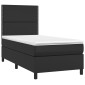 vidaXL Κρεβάτι Boxspring με Στρώμα & LED Μαύρο 90x190 εκ. Συνθ. Δέρμα
