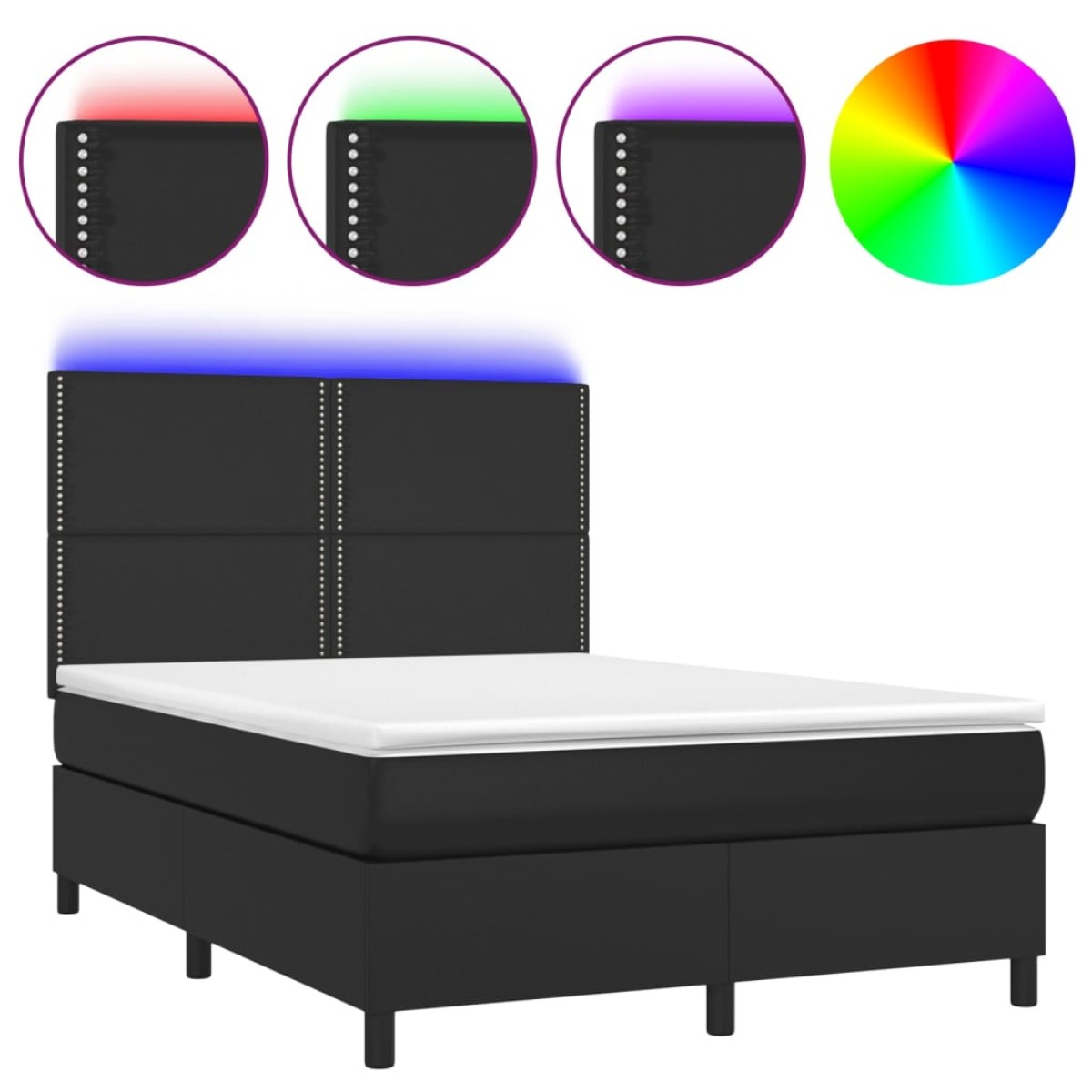 vidaXL Κρεβάτι Boxspring με Στρώμα & LED Μαύρο 140x200 εκ. Συνθ. Δέρμα