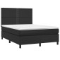 vidaXL Κρεβάτι Boxspring με Στρώμα & LED Μαύρο 140x200 εκ. Συνθ. Δέρμα