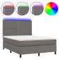 vidaXL Κρεβάτι Boxspring με Στρώμα & LED Γκρι 140x200 εκ. Συνθ. Δέρμα