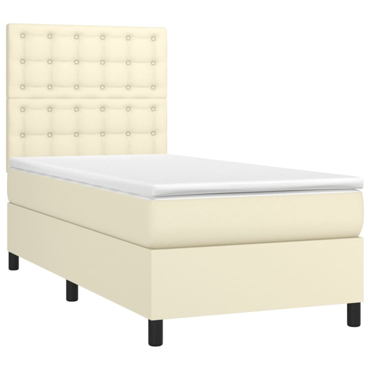 vidaXL Κρεβάτι Boxspring με Στρώμα & LED Κρεμ 90x190 εκ. Συνθ. Δέρμα