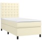 vidaXL Κρεβάτι Boxspring με Στρώμα & LED Κρεμ 90x190 εκ. Συνθ. Δέρμα