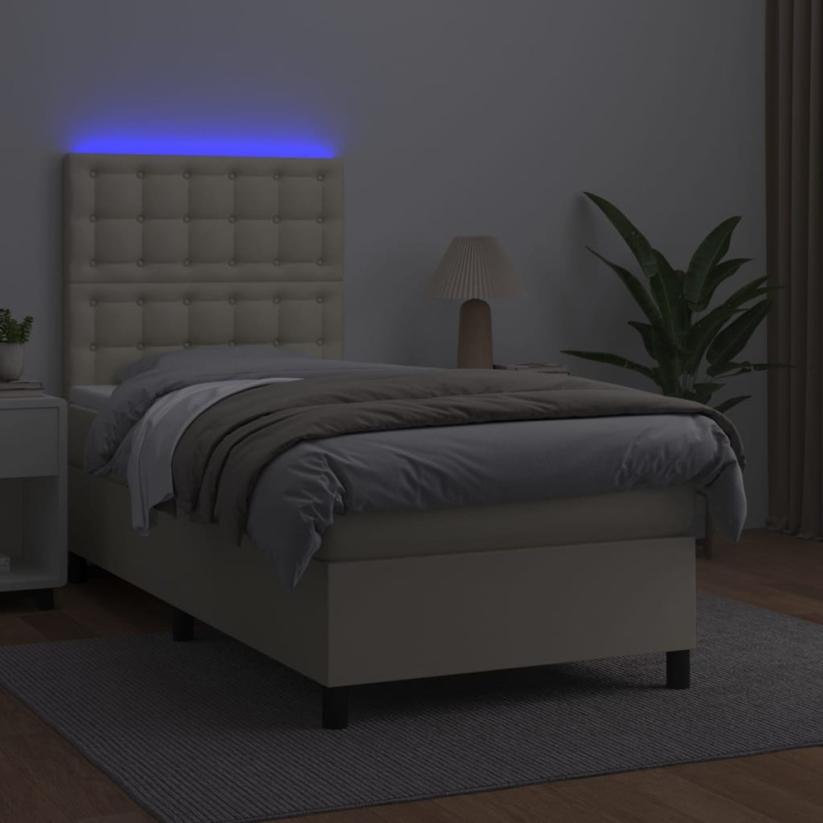 vidaXL Κρεβάτι Boxspring με Στρώμα & LED Κρεμ 90x190 εκ. Συνθ. Δέρμα