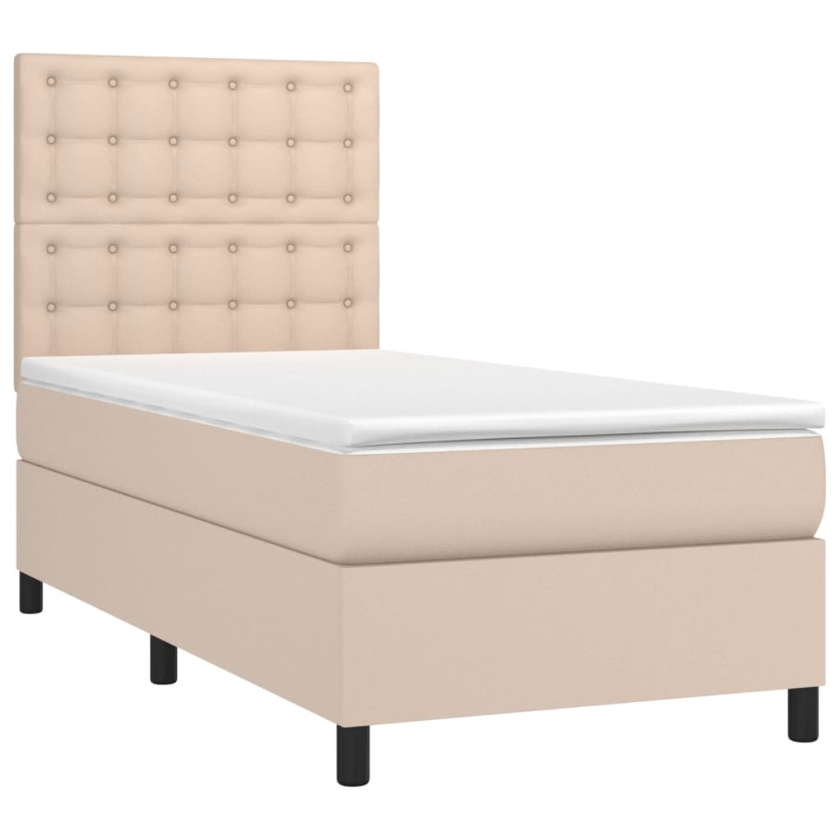 vidaXL Κρεβάτι Boxspring Στρώμα&LED Καπουτσίνο 90x190 εκ. Συνθ. Δέρμα