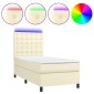 vidaXL Κρεβάτι Boxspring με Στρώμα & LED Κρεμ 90x200 εκ. Συνθ. Δέρμα