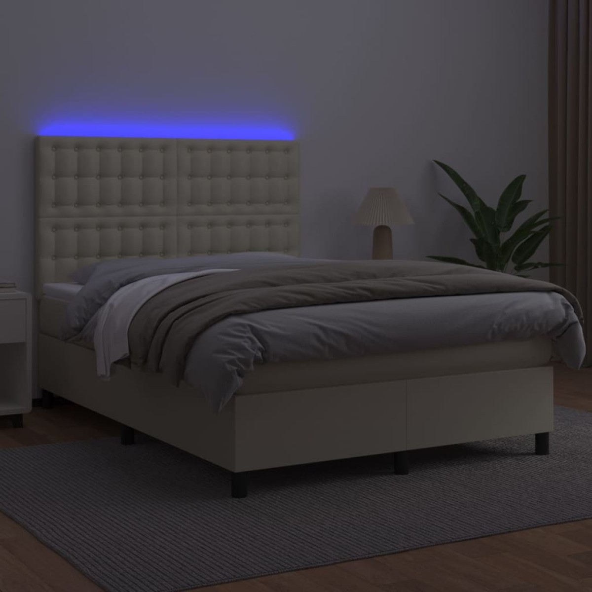 vidaXL Κρεβάτι Boxspring με Στρώμα & LED Κρεμ 140x190 εκ. Συνθ. Δέρμα