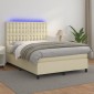 vidaXL Κρεβάτι Boxspring με Στρώμα & LED Κρεμ 140x190 εκ. Συνθ. Δέρμα