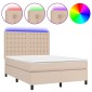 vidaXL Κρεβάτι Boxspring Στρώμα&LED Καπουτσίνο 140x190 εκ. Συνθ. Δέρμα