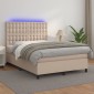 vidaXL Κρεβάτι Boxspring Στρώμα&LED Καπουτσίνο 140x190 εκ. Συνθ. Δέρμα