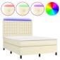 vidaXL Κρεβάτι Boxspring με Στρώμα & LED Κρεμ 140x200 εκ. Συνθ. Δέρμα
