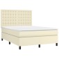 vidaXL Κρεβάτι Boxspring με Στρώμα & LED Κρεμ 140x200 εκ. Συνθ. Δέρμα