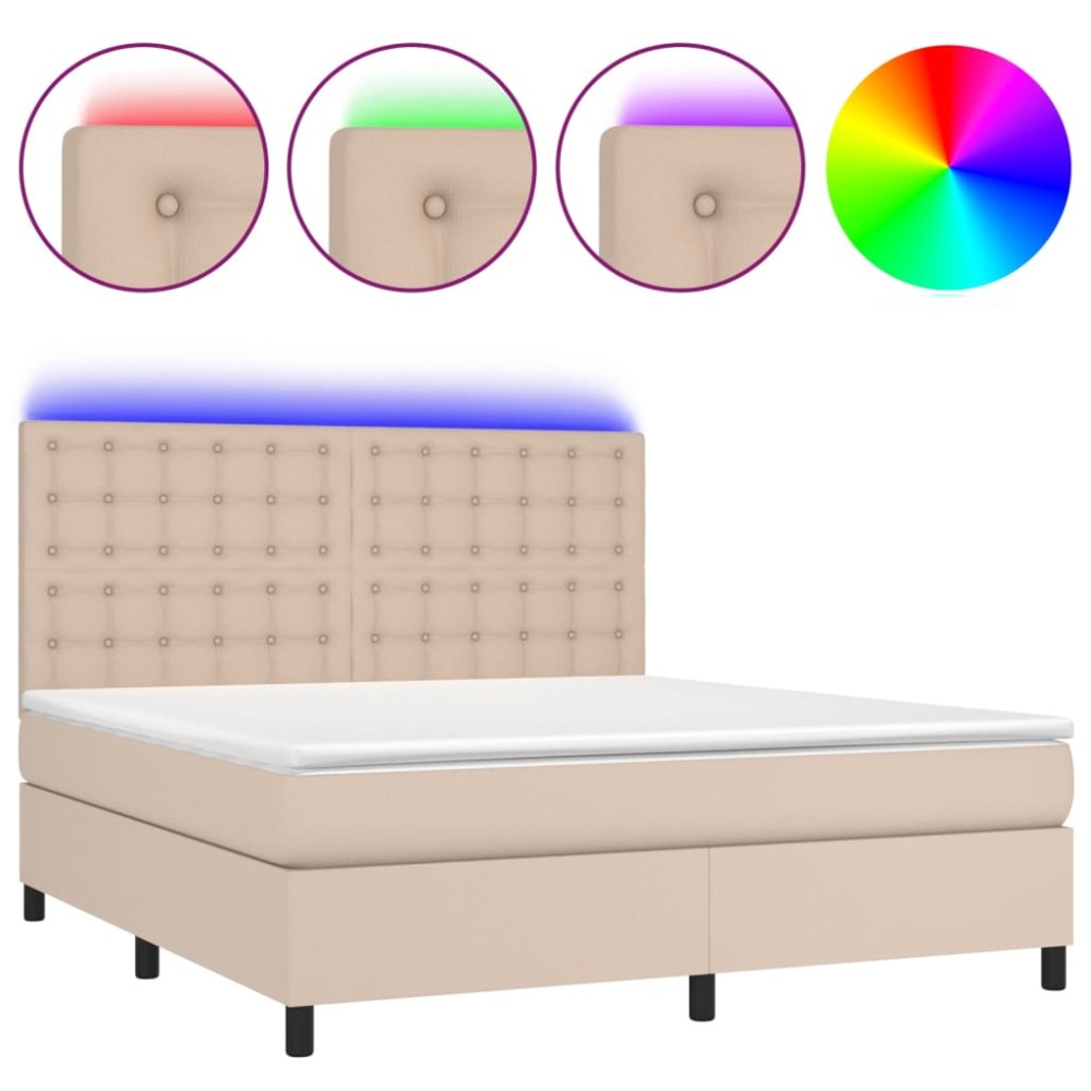 vidaXL Κρεβάτι Boxspring Στρώμα&LED Καπουτσίνο 160x200 εκ. Συνθ. Δέρμα