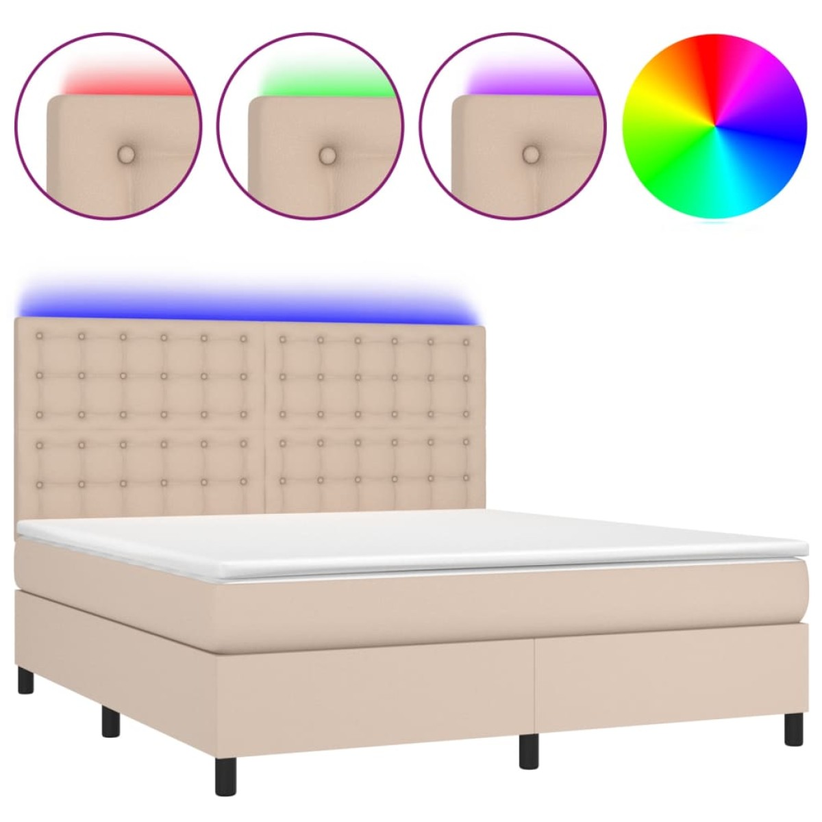 vidaXL Κρεβάτι Boxspring Στρώμα&LED Καπουτσίνο 160x200 εκ. Συνθ. Δέρμα