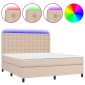 vidaXL Κρεβάτι Boxspring Στρώμα&LED Καπουτσίνο 160x200 εκ. Συνθ. Δέρμα
