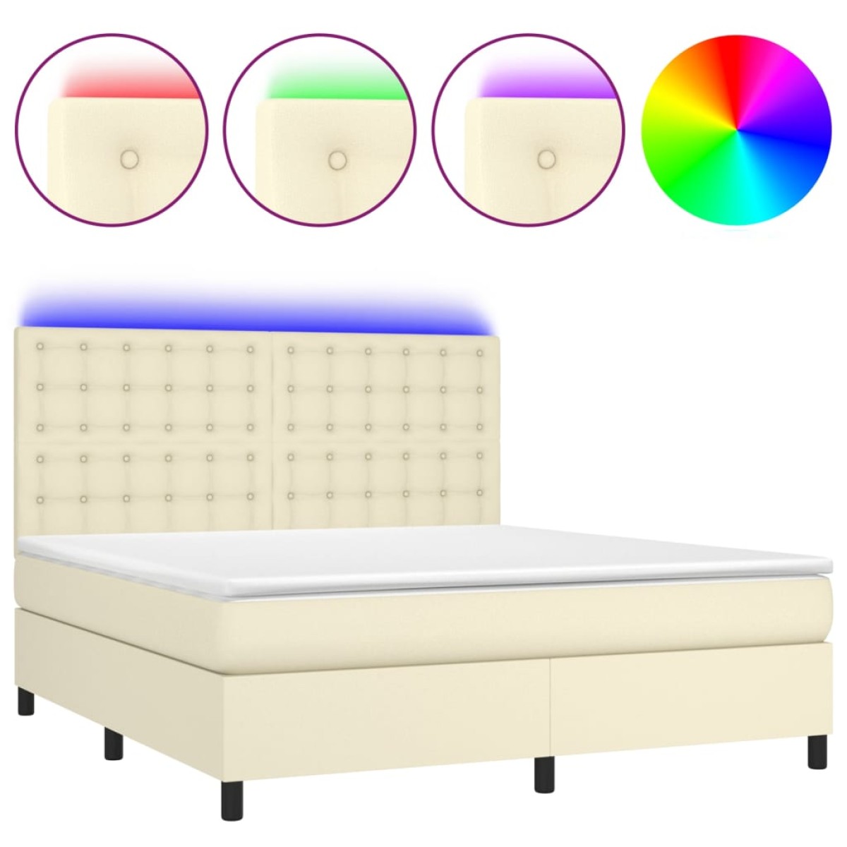 vidaXL Κρεβάτι Boxspring με Στρώμα & LED Κρεμ 180x200 εκ. Συνθ. Δέρμα