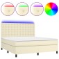 vidaXL Κρεβάτι Boxspring με Στρώμα & LED Κρεμ 180x200 εκ. Συνθ. Δέρμα
