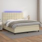 vidaXL Κρεβάτι Boxspring με Στρώμα & LED Κρεμ 180x200 εκ. Συνθ. Δέρμα