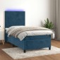 vidaXL Κρεβάτι Boxspring με Στρώμα & LED Σκ. Μπλε 80x200 εκ. Βελούδινο