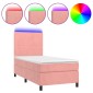 vidaXL Κρεβάτι Boxspring με Στρώμα & LED Ροζ 90x190 εκ. Βελούδινο