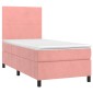 vidaXL Κρεβάτι Boxspring με Στρώμα & LED Ροζ 90x190 εκ. Βελούδινο