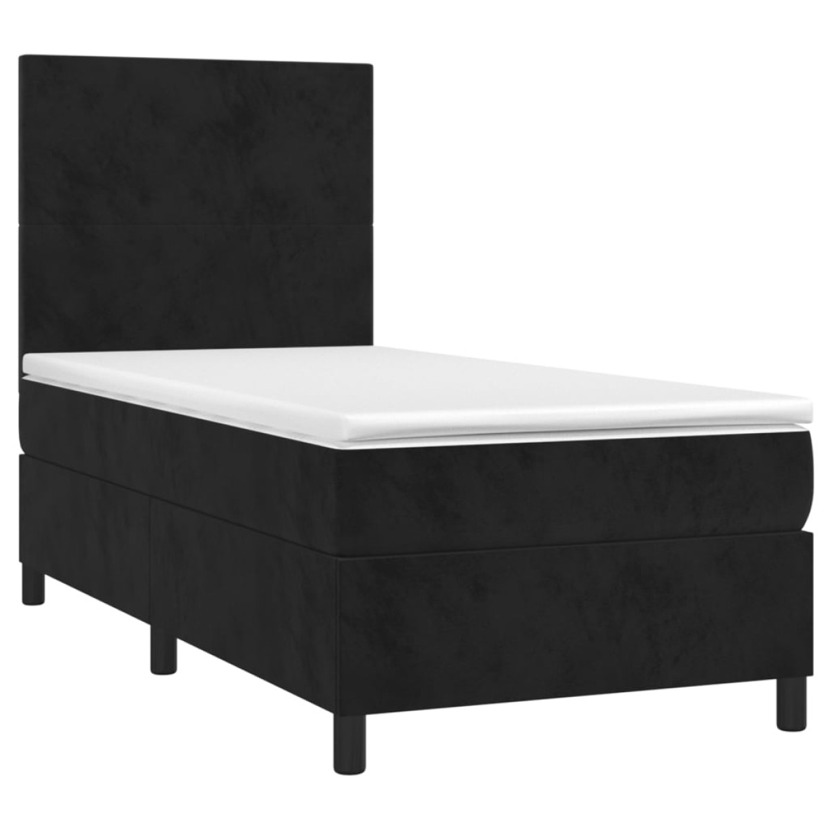 vidaXL Κρεβάτι Boxspring με Στρώμα & LED Μαύρο 90x200 εκ. Βελούδινο