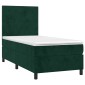 vidaXL Κρεβάτι Boxspring με Στρώμα & LED Σκ. Πράσινο 90x200 εκ Βελούδο