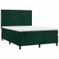 vidaXL Κρεβάτι Boxspring με Στρώμα & LED Σκ. Πράσινο 140x190εκ Βελούδο