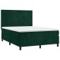 vidaXL Κρεβάτι Boxspring με Στρώμα & LED Σκ. Πράσινο 140x200εκ Βελούδο