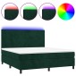 vidaXL Κρεβάτι Boxspring με Στρώμα & LED Σκ. Πράσινο 160x200εκ Βελούδο
