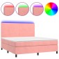 vidaXL Κρεβάτι Boxspring με Στρώμα & LED Ροζ 180x200 εκ. Βελούδινο
