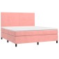 vidaXL Κρεβάτι Boxspring με Στρώμα & LED Ροζ 180x200 εκ. Βελούδινο
