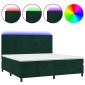 vidaXL Κρεβάτι Boxspring με Στρώμα & LED Σκ. Πράσινο 200x200εκ Βελούδο