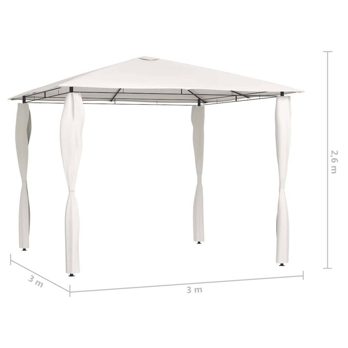 vidaXL Κιόσκι με Καλύμματα Στύλων Κρεμ 3 x 3 x 2,6 μ. 160 γρ./μ²