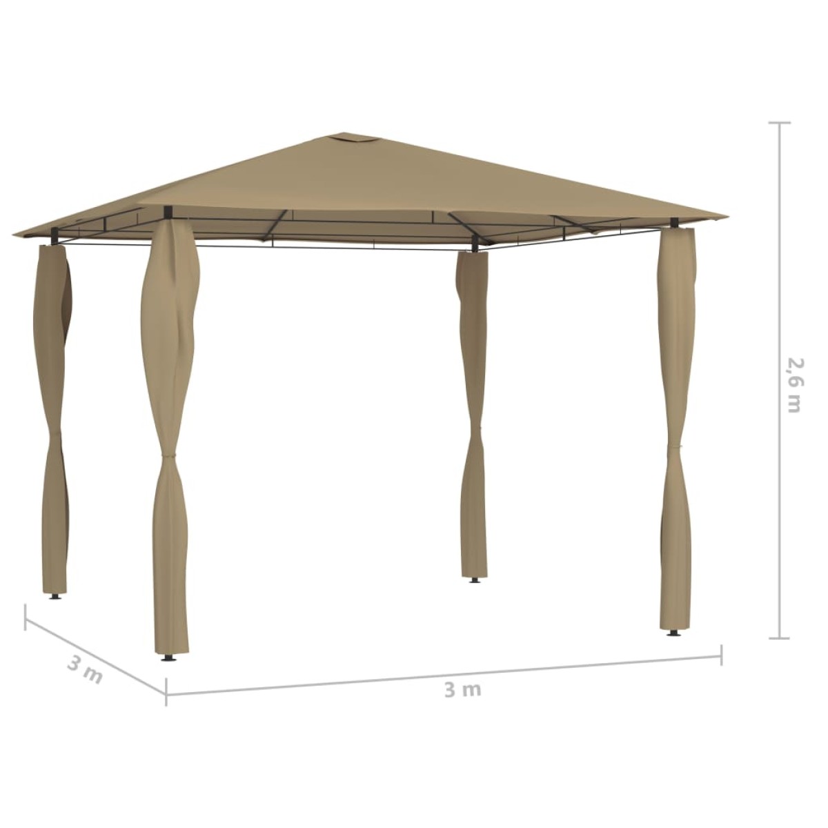 vidaXL Κιόσκι με Καλύμματα Στύλων Taupe 3 x 3 x 2,6 μ. 160 γρ./μ²