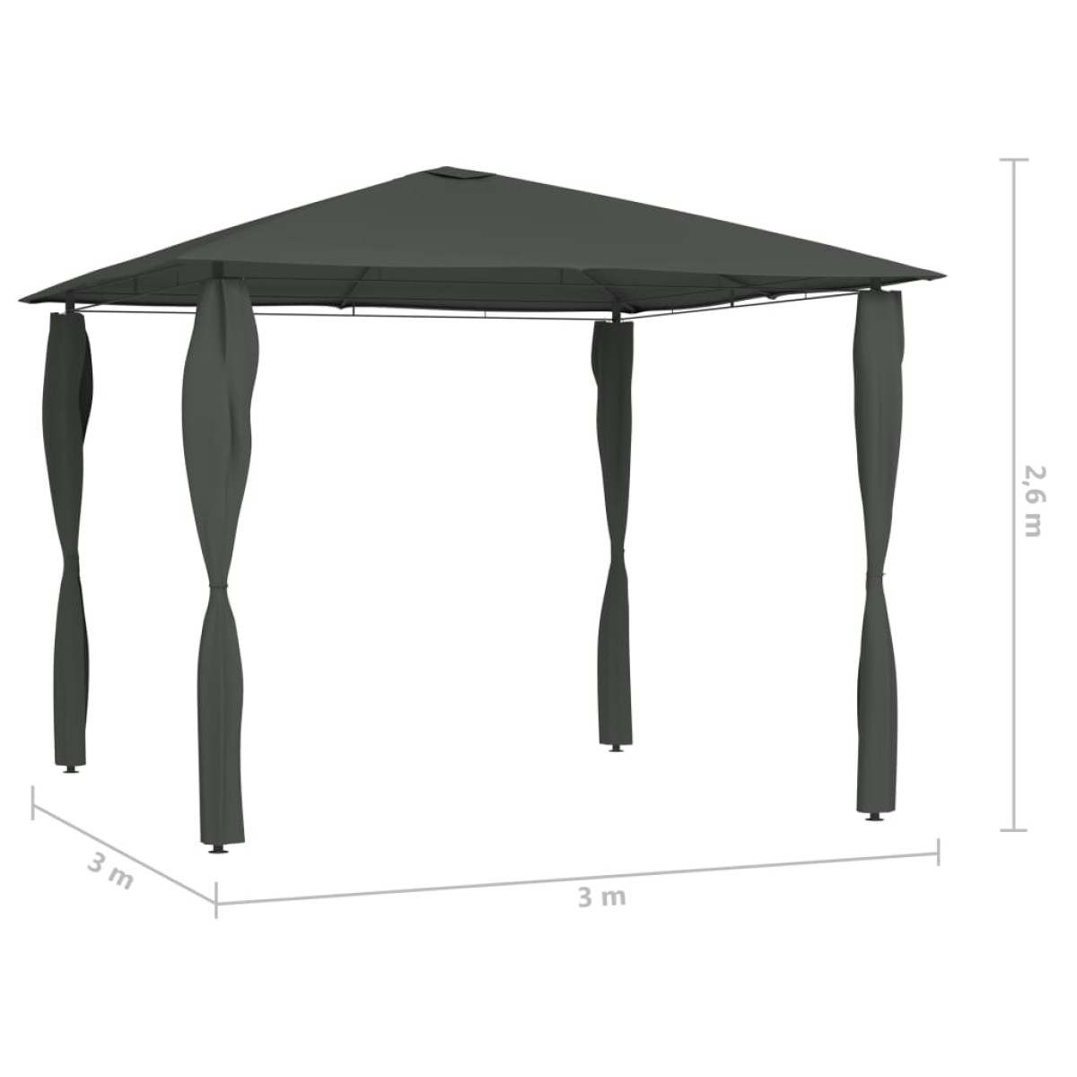 vidaXL Κιόσκι με Καλύμματα Στύλων Ανθρακί 3 x 3 x 2,6 μ. 160 γρ./μ²