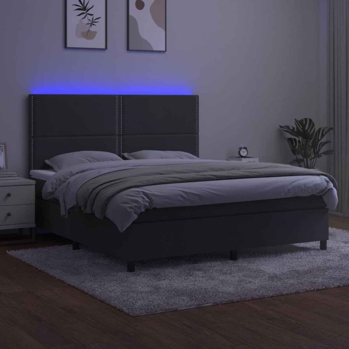vidaXL Κρεβάτι Boxspring με Στρώμα & LED Σκ. Γκρι 180x200εκ. Βελούδινο