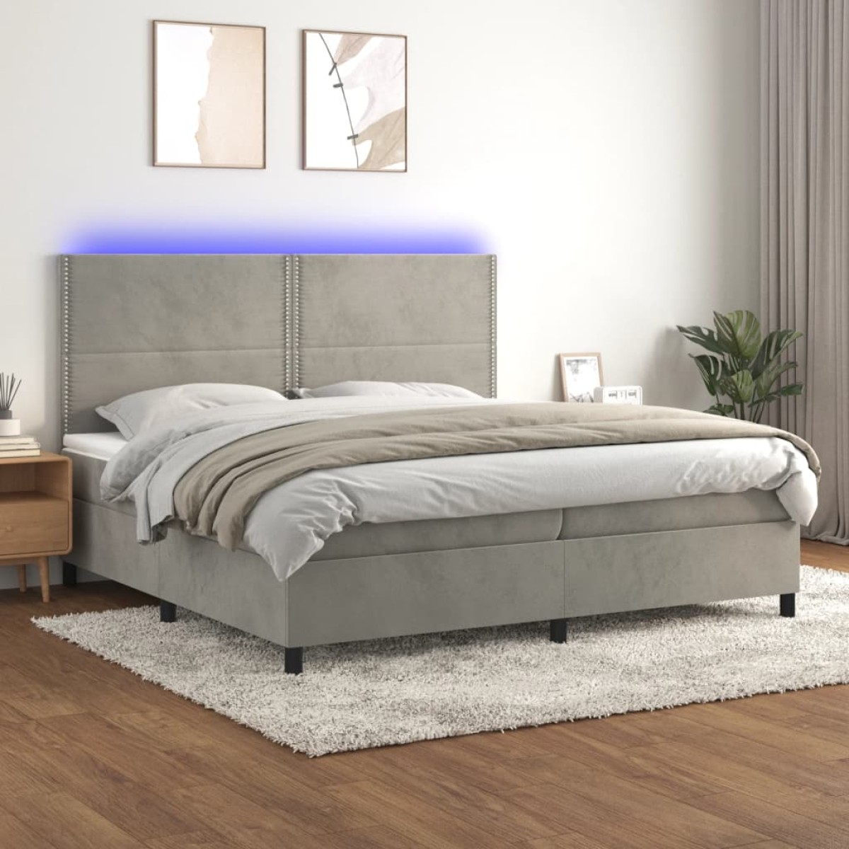 vidaXL Κρεβάτι Boxspring με Στρώμα & LED Αν.Γκρι 200x200 εκ. Βελούδινο
