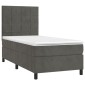 vidaXL Κρεβάτι Boxspring με Στρώμα & LED Σκ. Γκρι 90x190 εκ. Βελούδινο