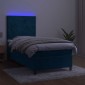 vidaXL Κρεβάτι Boxspring με Στρώμα & LED Σκ. Μπλε 90x200 εκ. Βελούδινο