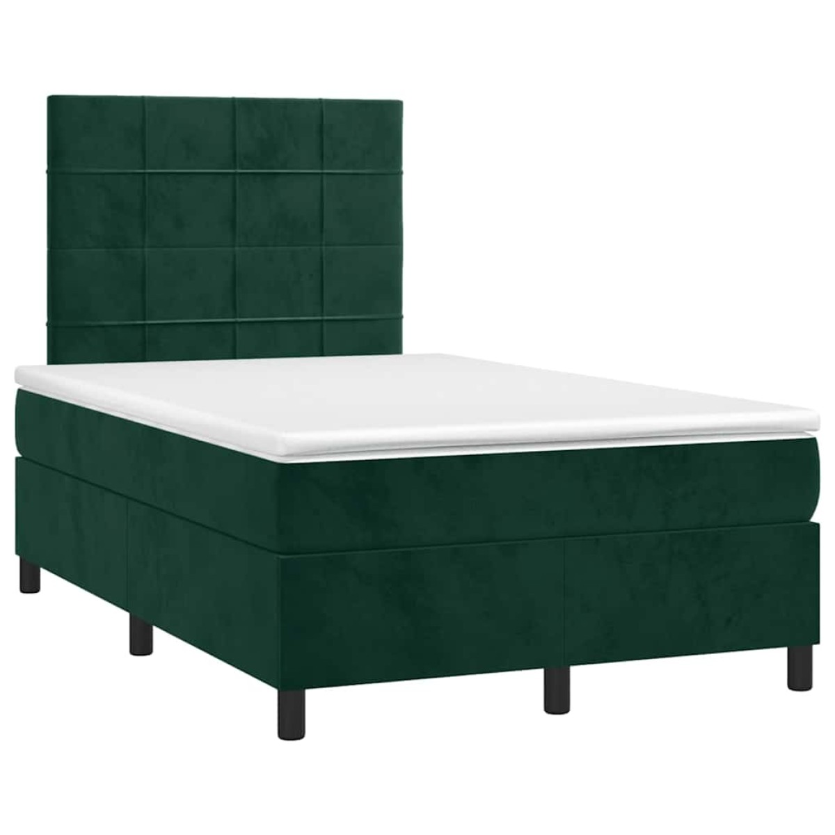 vidaXL Κρεβάτι Boxspring με Στρώμα & LED Σκ. Πράσινο 120x200εκ Βελούδο