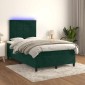 vidaXL Κρεβάτι Boxspring με Στρώμα & LED Σκ. Πράσινο 120x200εκ Βελούδο