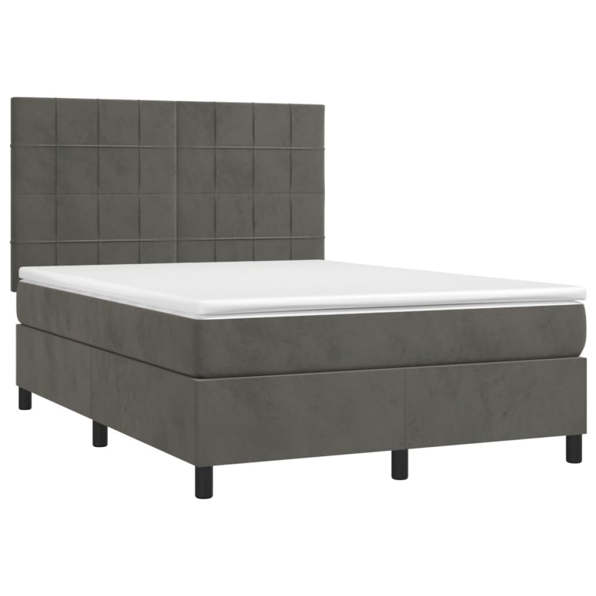 vidaXL Κρεβάτι Boxspring με Στρώμα & LED Σκ. Γκρι 140x190εκ. Βελούδινο