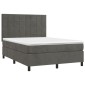 vidaXL Κρεβάτι Boxspring με Στρώμα & LED Σκ. Γκρι 140x190εκ. Βελούδινο